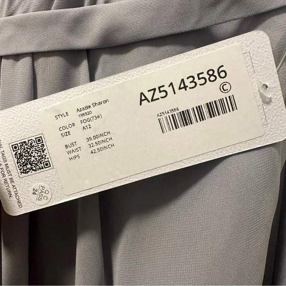 NWT Azazie Sharon A-Line One Shoulder Chiffon Gown Size 12 gray fog formal - Picture 7 of 10